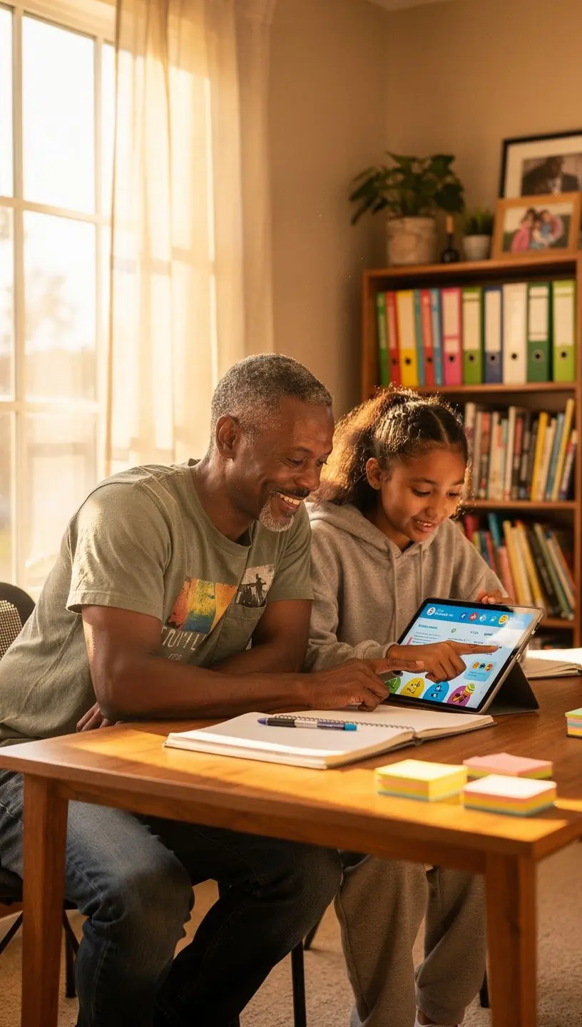Side view of a person using a screen reader with software on a tablet device to enhance accessibility.