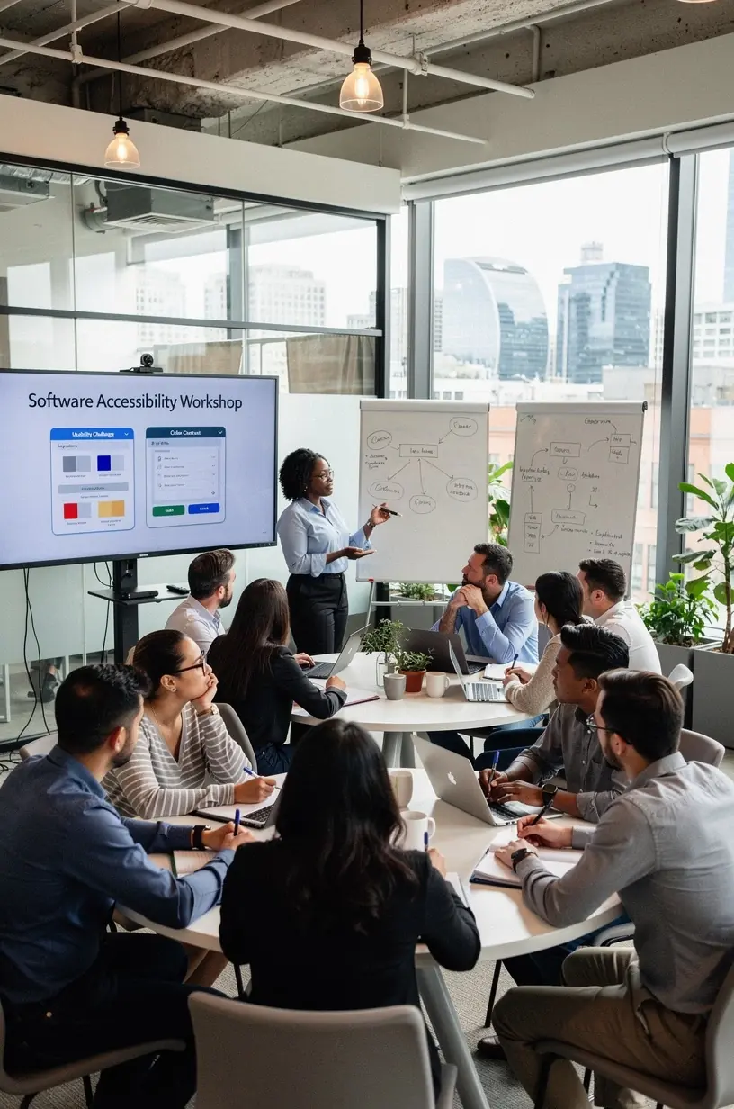 Diagram highlighting step-by-step guidelines for implementing accessible software design principles.